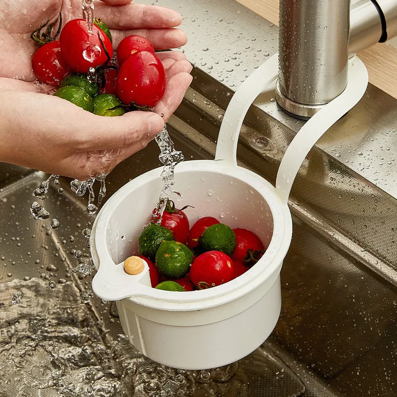 Multifunctional Press Hanging Sink Drain Basket Kitchen Tap Side Filter Storage Rack Food Waste Collection Organizer