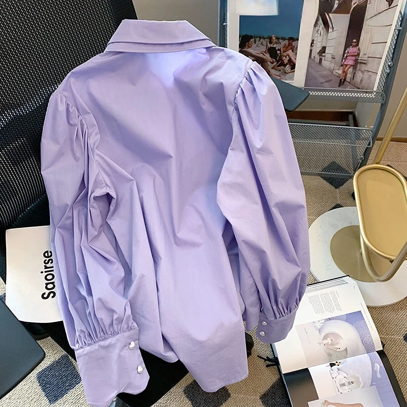 Neploe Camicia con colletto a doppio strato viola 2024 Estate Nuovo coreano Camicette sottili di alta qualità Femme Chic Dolce Gentle Casual Blusas