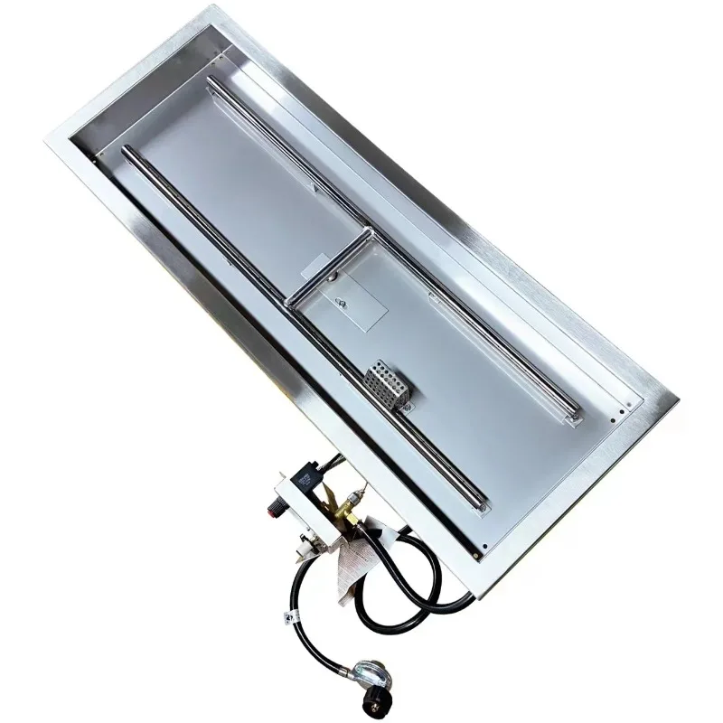 36x12 Inch Stainless Steel Drop-In Propane Fire Pit Pan, 304 Grade 165k BTU H-Burner for Outdoor Fire Table
