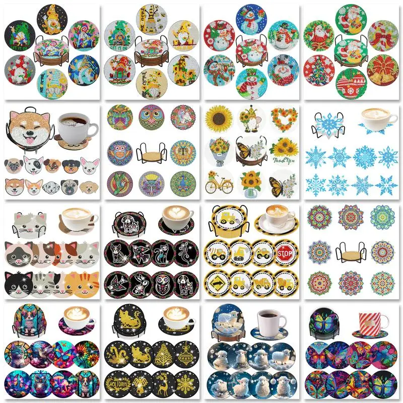 GATYZTORY 6/8 sztuk świąteczne malowanie diamentowe zestaw podkładek DIY diamentowe podkładki artystyczne podkładka pod kubek podkładka na stół Chriatmas prezent Party Decor