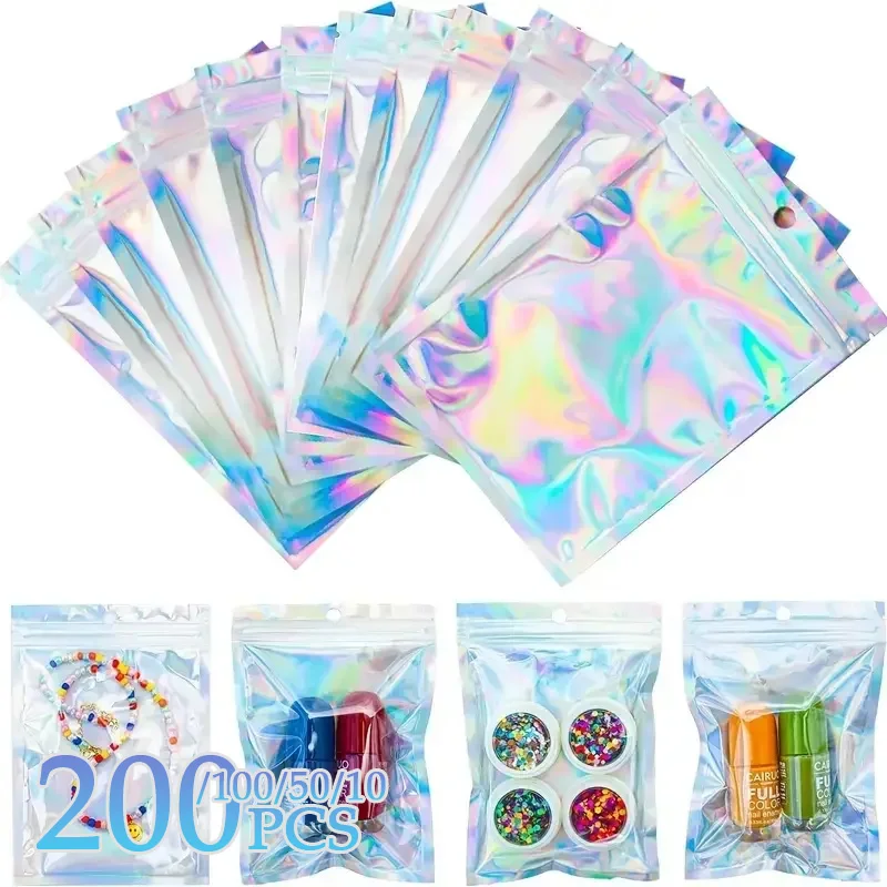 10-200PCS Laser Ziplock Bag Three Sizes Reusable for Cell Phone Bags Snack Storage Jewelry Storage Kitchen Organizer Bags