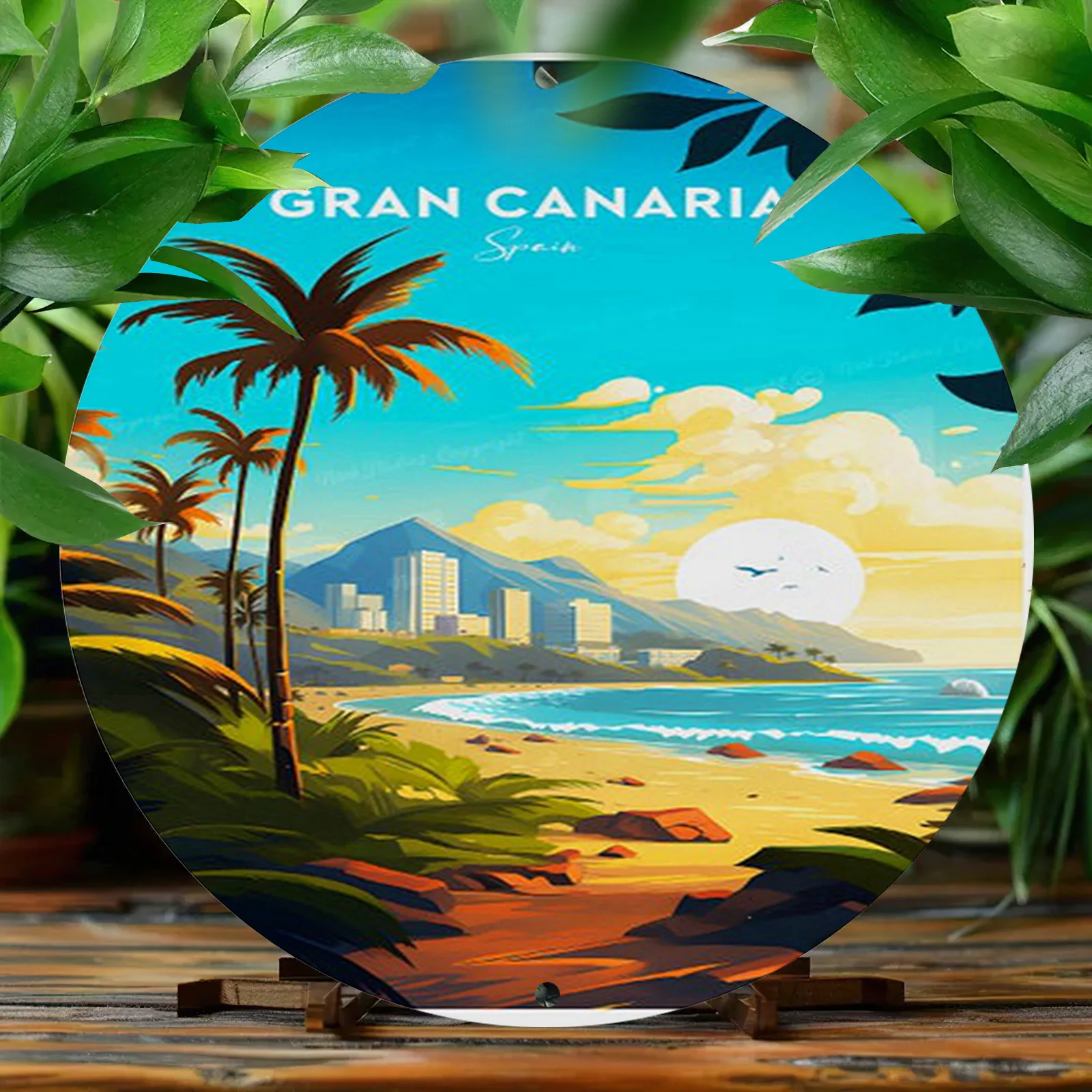 Vintage Gran Canaria 2D Printed Aluminum Metal Sign - 20.32x20.32 cm Scratch, UV & Flame Resistant with Anti-Graffiti Finish -