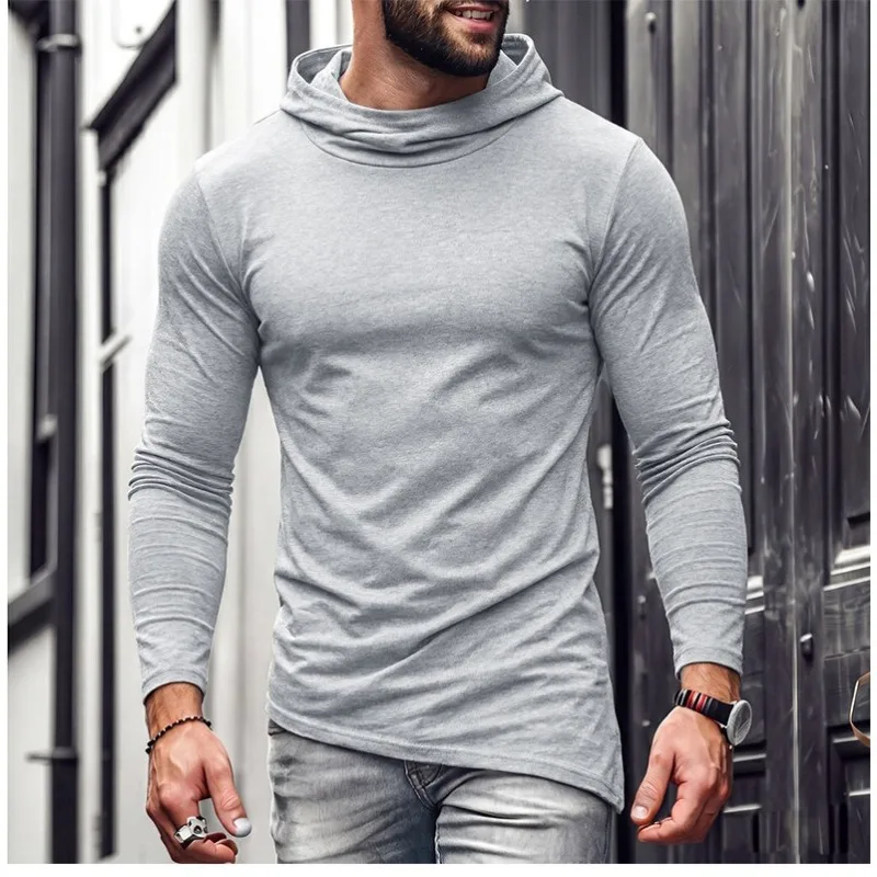 Men Solid Casual Hooded Long Sleeve T Shirt Soft Cotton Irregular Hem Daily Outdoor Top S 3XL view 5