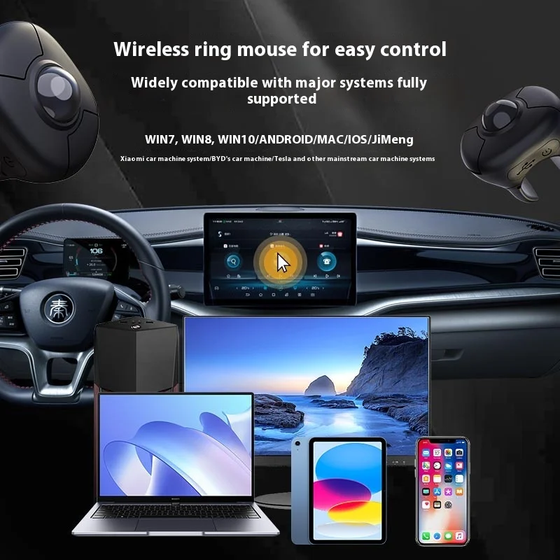 Mysz bezprzewodowa z trackballiem, pierścień kontrolny, tryb podwójny 2.4G Bluetooth, do krótkich filmów, przewracanie stron e-booków, mysz powietrzna do tabletu iOS, smartwatcha, samochodu, prezentacji PPT