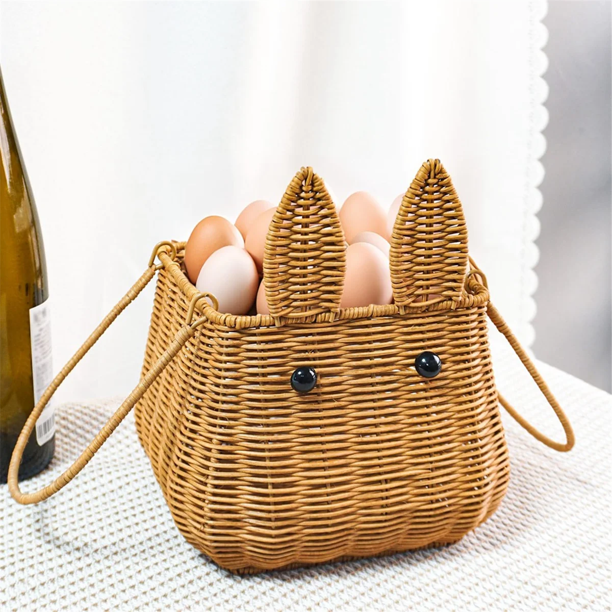 

A71Z Rattan Basket with Handle, Egg Basket Woven Flower Girl Bread Fruit Vegetable Basket Wicker Toy Picnic Basket