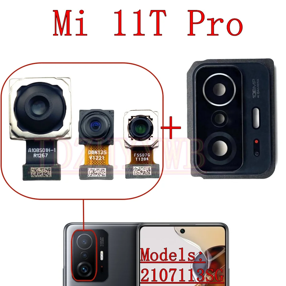 Front Rear Camera For Xiaomi Mi 11T Pro Mi11T Frontal Selfie Small Back Facing Main Camera Flex Cable Frame With Glass Lens image 2