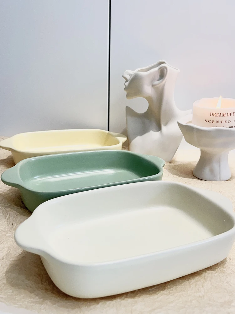 Cr Colored Cerc Baking Di Прямоугольная миска для сыра и риса Чаша для выпечки с двойными ушками Домашнее использование Di Korean Sle Pure Color