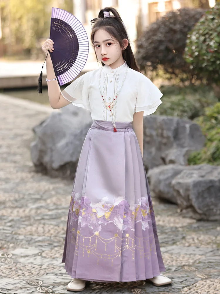 

New Arrival Dress Chinese Style Horse Face Skirt For Girl Ancient Suit Two Pieces Hanfu Dress Set Children Birthday Gift Cosplay