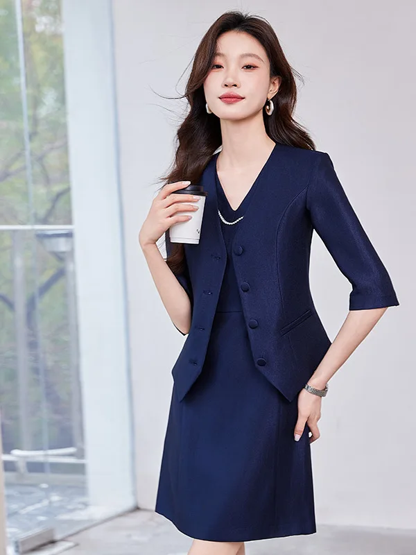 Elegant Seven-Quarter Sleeve Suit Jacket Women's Spring Summer New High-End Design Sense V-Neck Suit Skirt Fashion Set