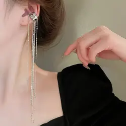 Without Piercing Fashion C-shaped Tassel Long Ear Clip Minority Alloy C-shaped Earrings Irregularity Personality Ear Cuff Women