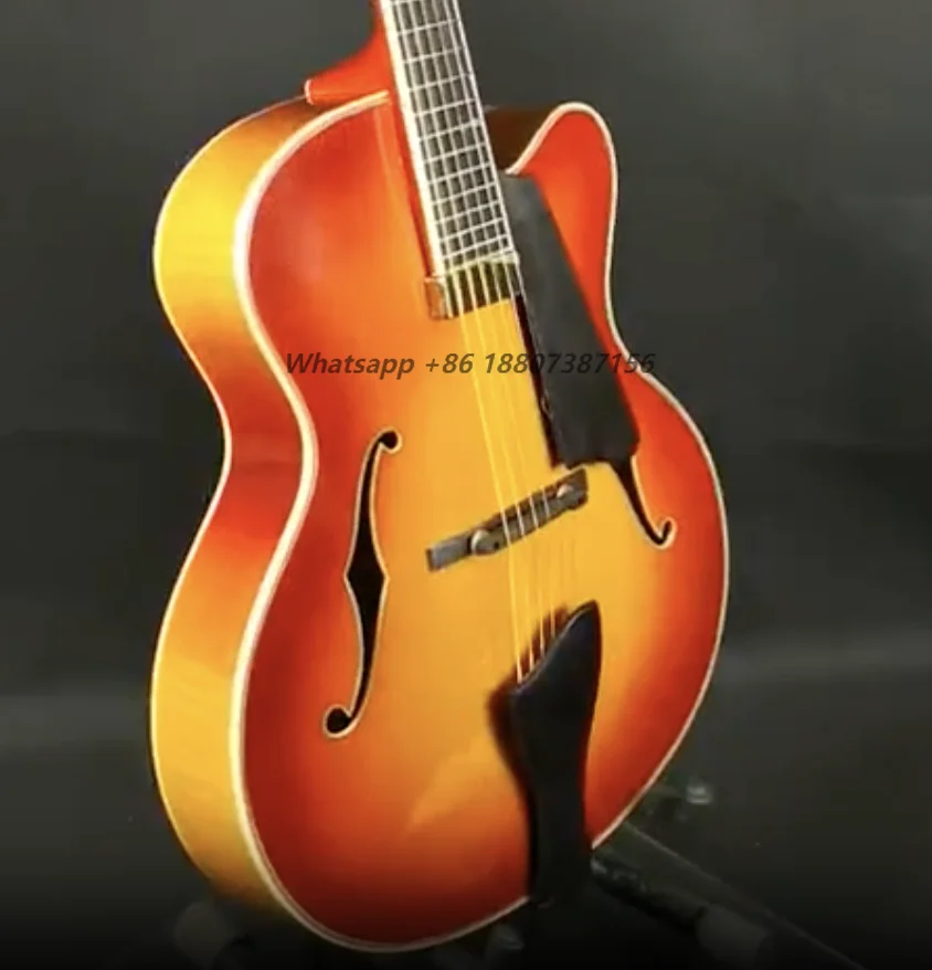 High Quality Handmade Yunzhi YZA25 Sunset Jazz Electric Guitar with Ebony Fingerboard 6-String Maple Back/Sides Lacquered Finish