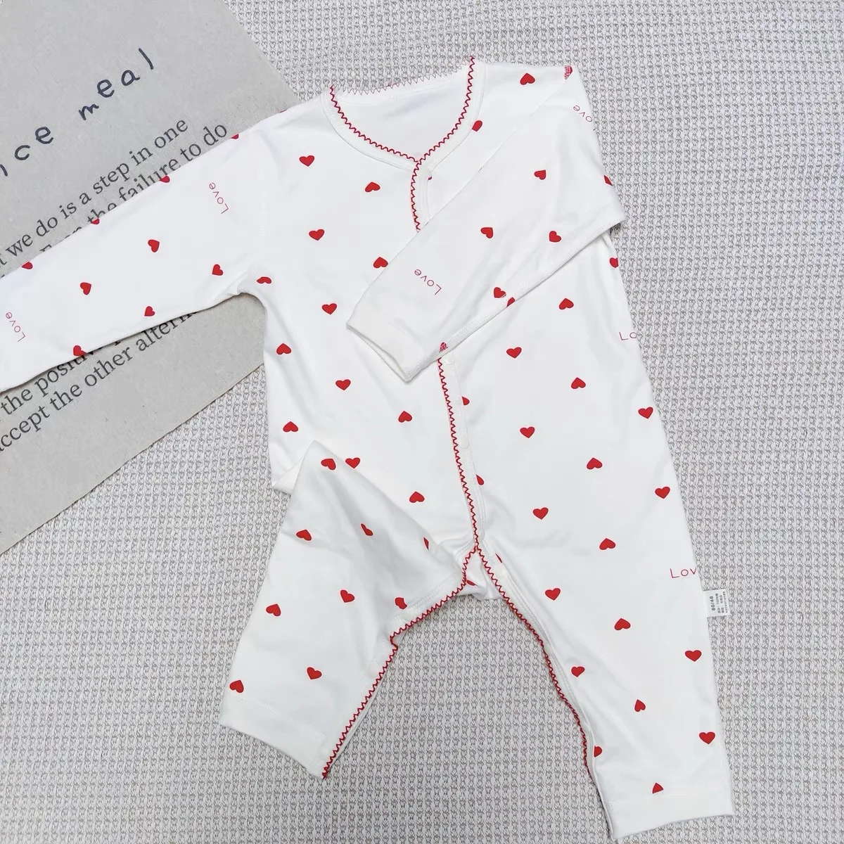 Baby Rompers for Girls Boys Long Sleeve Love Print 100% Cotton Newborn Outfit Pajamas for Babies Loungewear Bed Sets