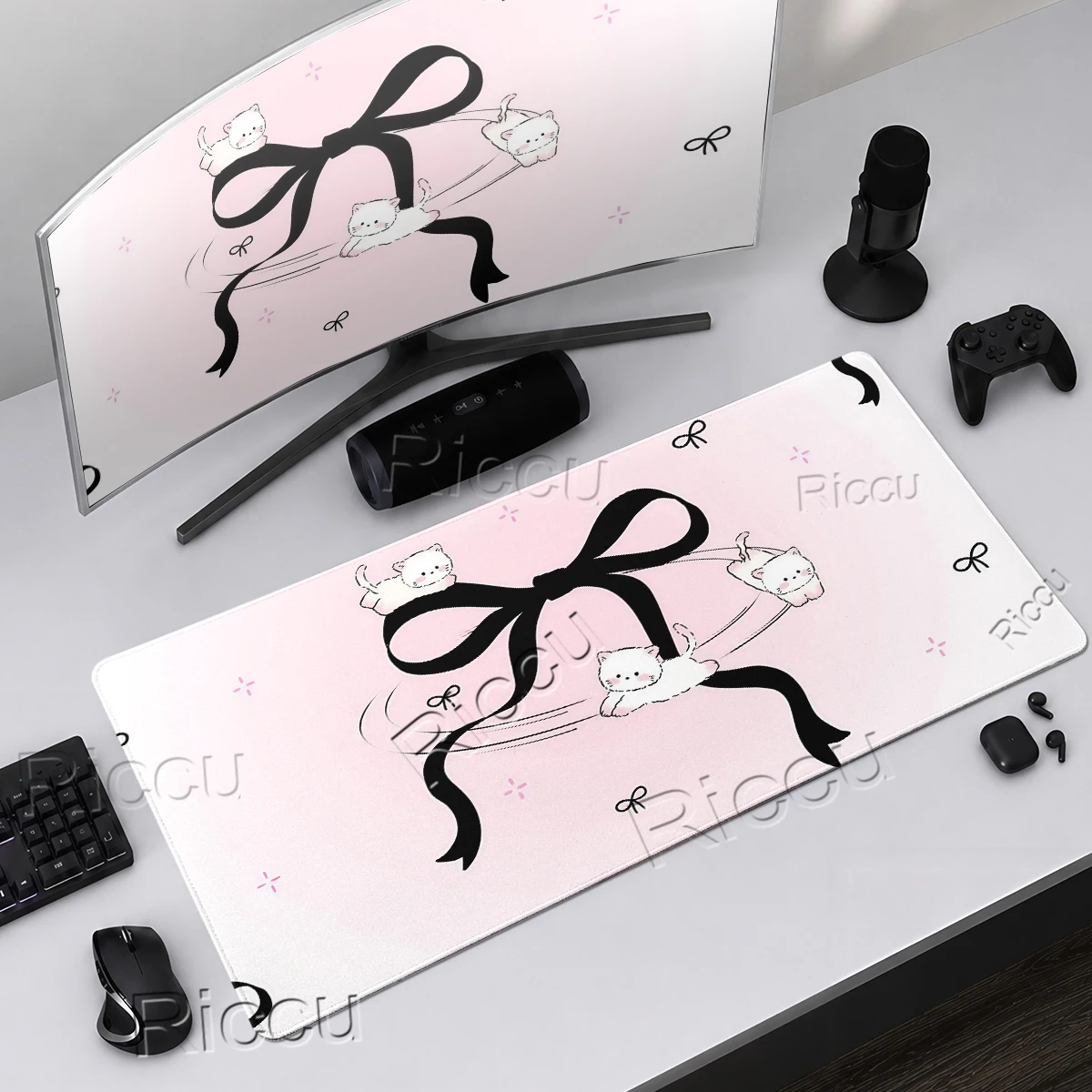 Pink Pretty Cute Kitten Mousepad Bow Knot Desk Mat Mouse Pad PC E-sport Type Carpet Laptop Keyboard Decoration Playmats LockEdge