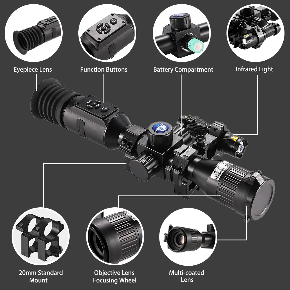 ZIYOUHU NV003 HD Digital Tactical Night Vision Device with Infrared, High-Powered Crosshair Telescope for Hunting Surveillance