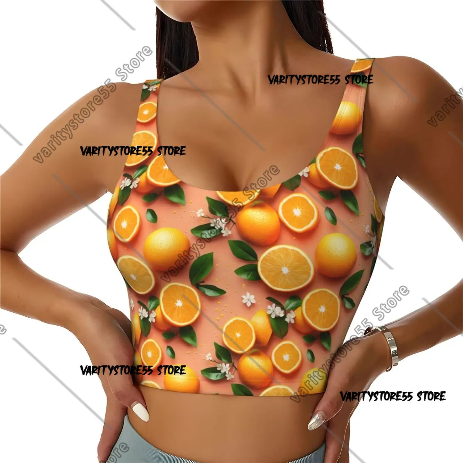 Sports Bras for Women High Support Realistic Orange Print Running Athletic Workout Crop Tank Top