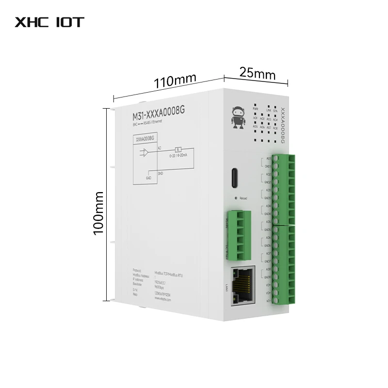 8AO Distributed Remote IO Module Host Module LED Indicator XHCIOT M31-XXXA0008G Analog Switch Acquisition Modbus TCP/RTU