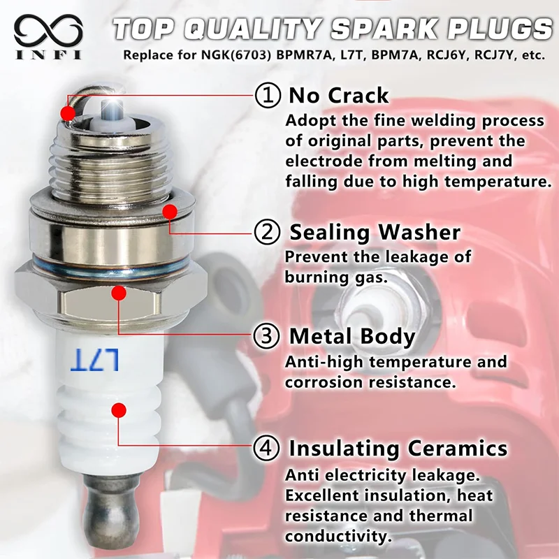 2pcs L7T Spark Plugs for 33-49cc 2-Stroke Engine, Fits Chainsaws, Lawn Mowers, Hedge Trimmers, Brush Cutter, Mini Chopper, Bikes