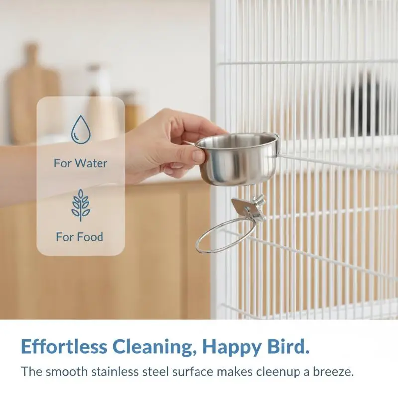 Hanging Pet Bird Cage Stainless Steel Heavy Duty Food Water Bowl with Clamp Fits for Cockatiel Budgie Feeding
