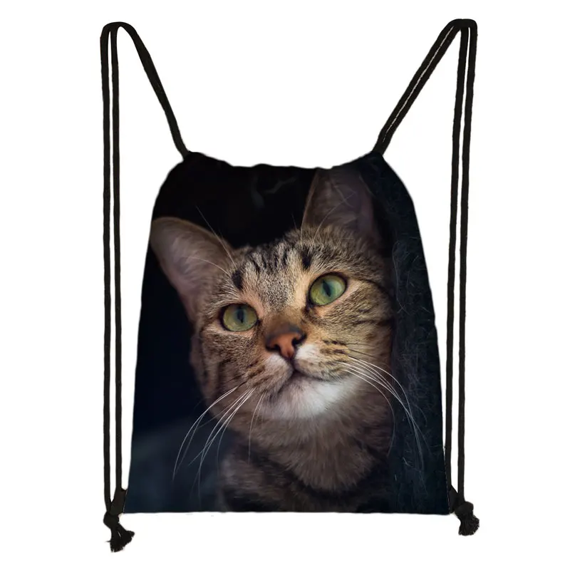 Maine / Ragdoll Cat Backpack Women Canvas Storage Bags Large Capacity Travel Drawstring Bags Teenager Bookbag Shoes Holder Gift