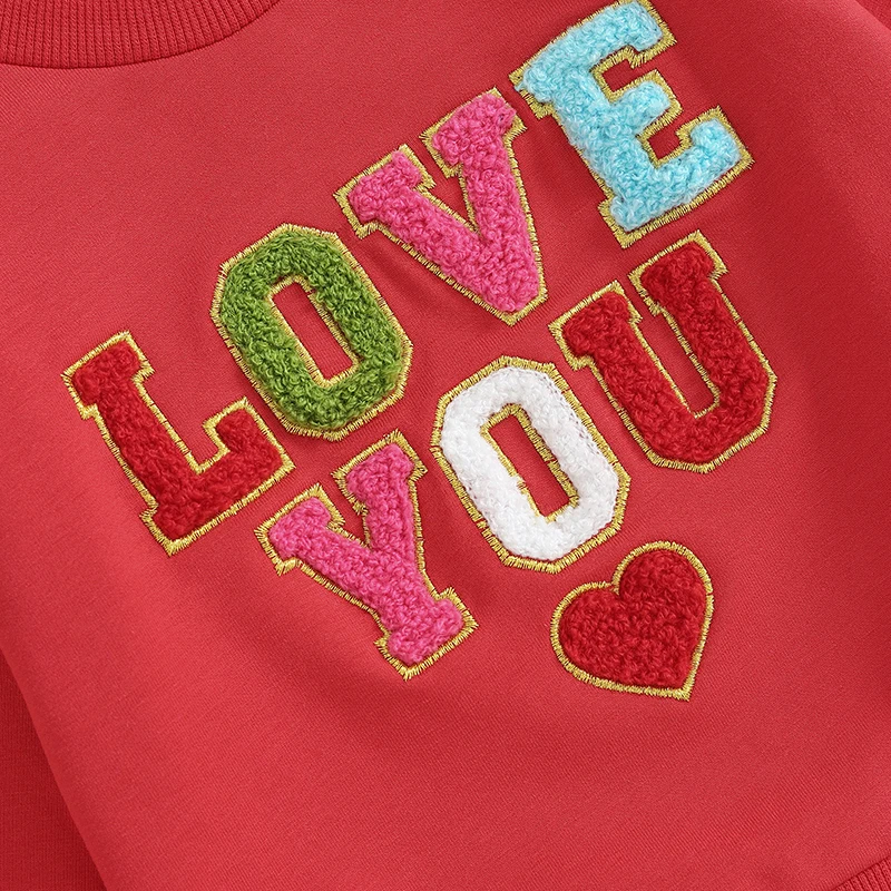 

Valentine s Day Toddler Boys Heart Print Hoodie and Jogger Pants 2-Piece Set with Embroidered Details and Fuzzy Texture