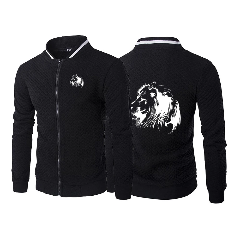 Meditation Lion Printed Men’s New Spring Autumn Fashion High Quality Solid Color Collar Pullover Coat Casual Sweatshirts Tops