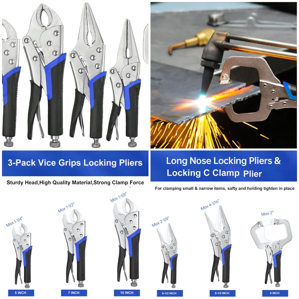 

Набор из 6 рукояток: плоскогубцы с изогнутыми губками 5 футов/7 футов/10 футов, игольчатый нос 6,5 футов и 9,5 дюйма, C-образный зажим 6 футов — металл, дерево, сварка