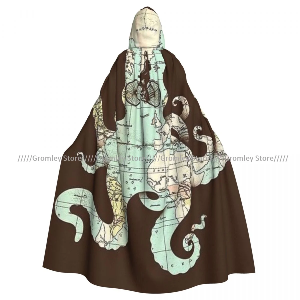 Witch Long Hooded Robe Octopus Map Halloween Cloak Cosplay Costumes for Adult