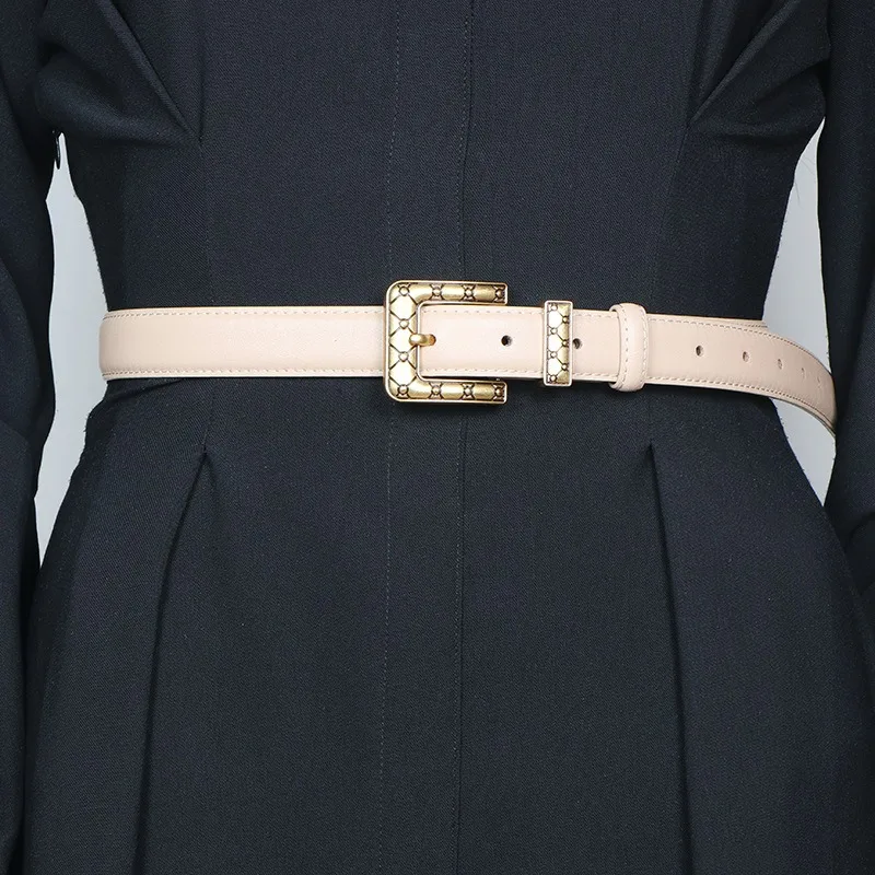 أحزمة جلدية فاخرة للنساء أحزمة خصر رفيعة غير رسمية لفساتين الجينز وأحزمة بإبزيم معدني كلاسيكي #4