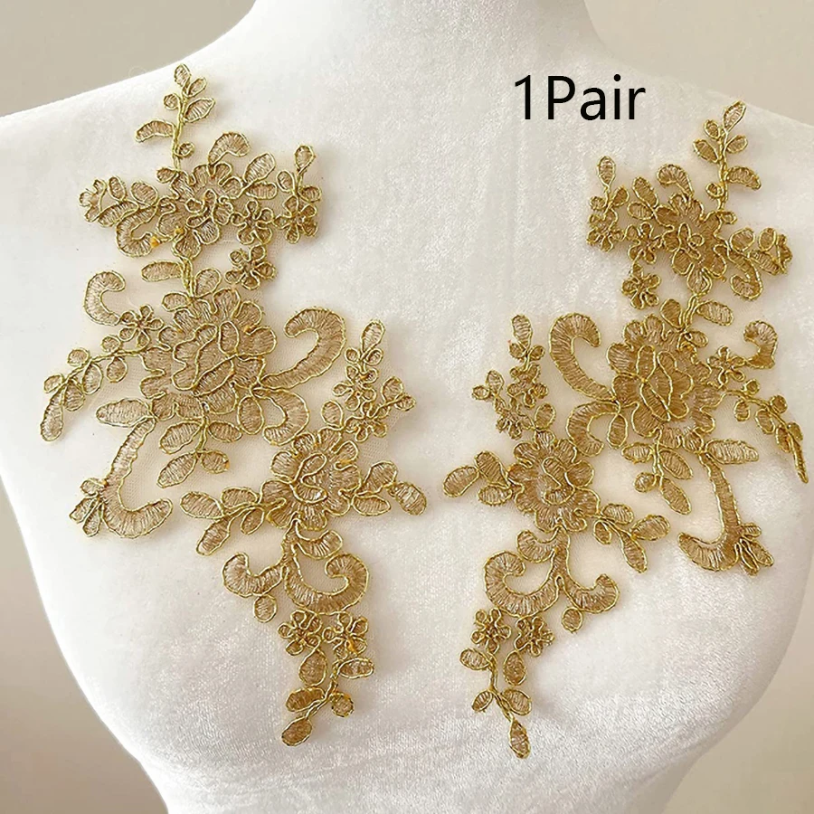 Golden Sequin Bead Lace Flower Patch for DIY