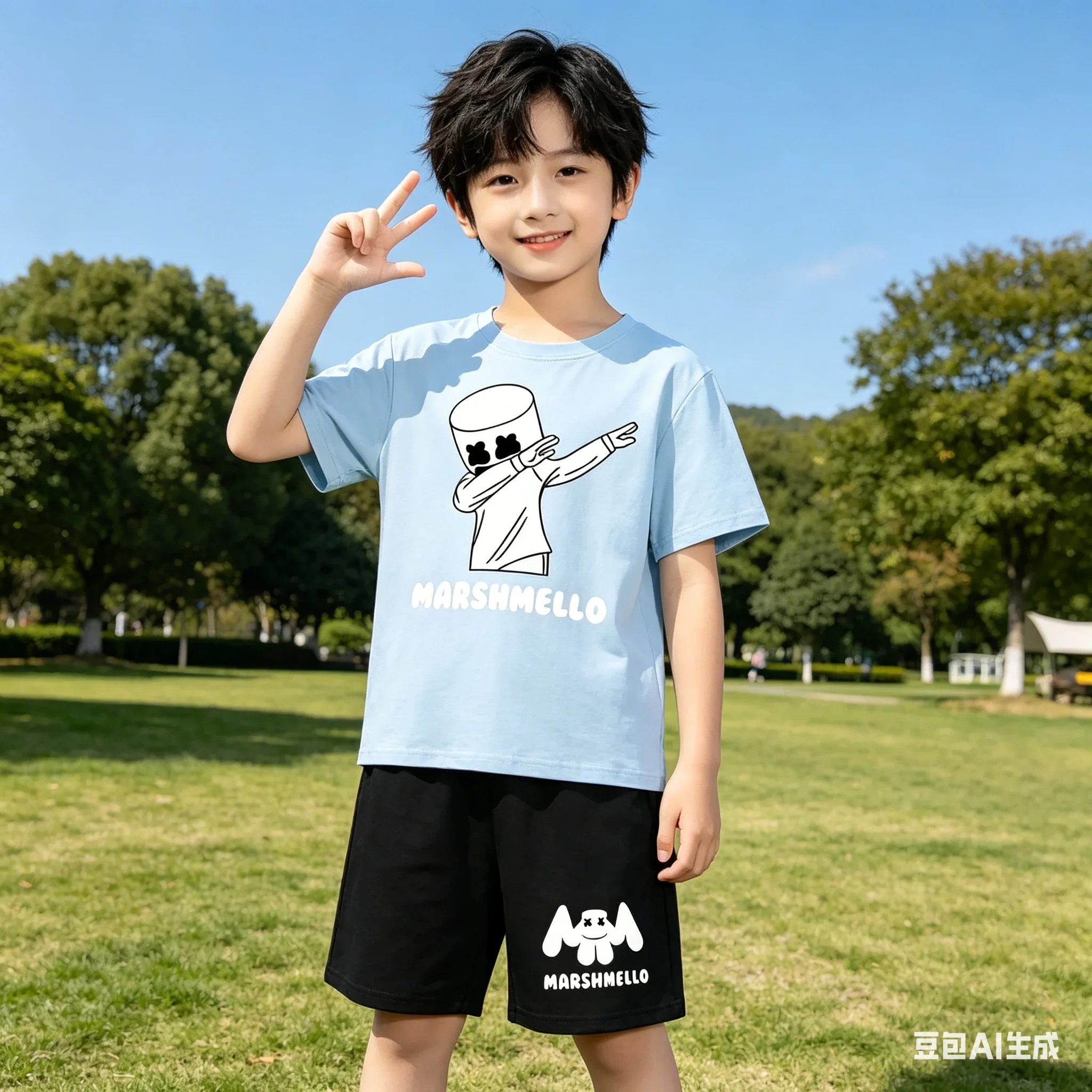 

Children's T-shirt Marshmallow Passion DJ Printed Clothes Boys Girls 3-12 Years Top + Shorts Set