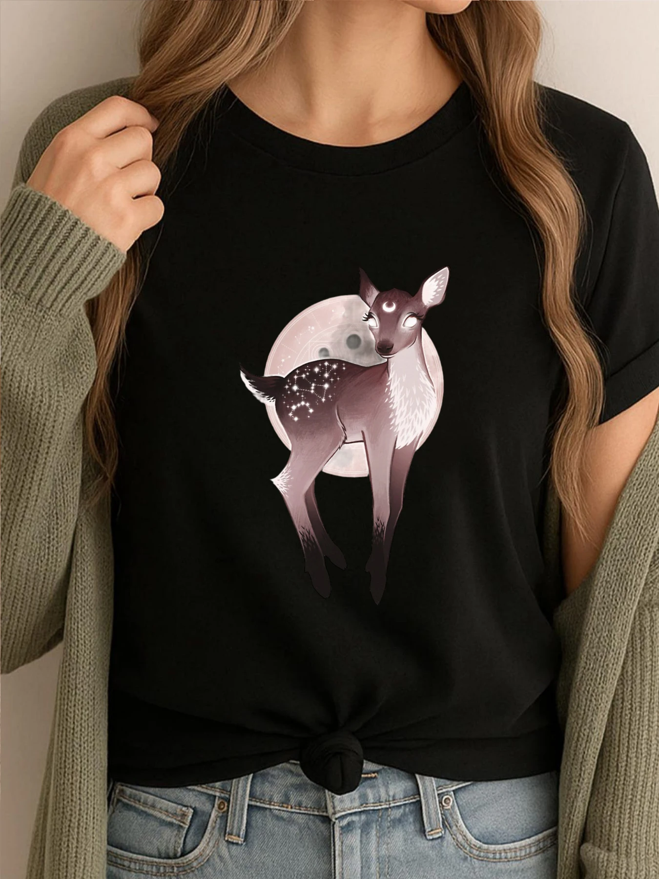 

Мужская одежда Lunar Fawn, большие размеры, осенняя футболка с коротким рукавом, футболки с рисунком, мужская уличная одежда с принтом, одежда в стиле хип-хоп