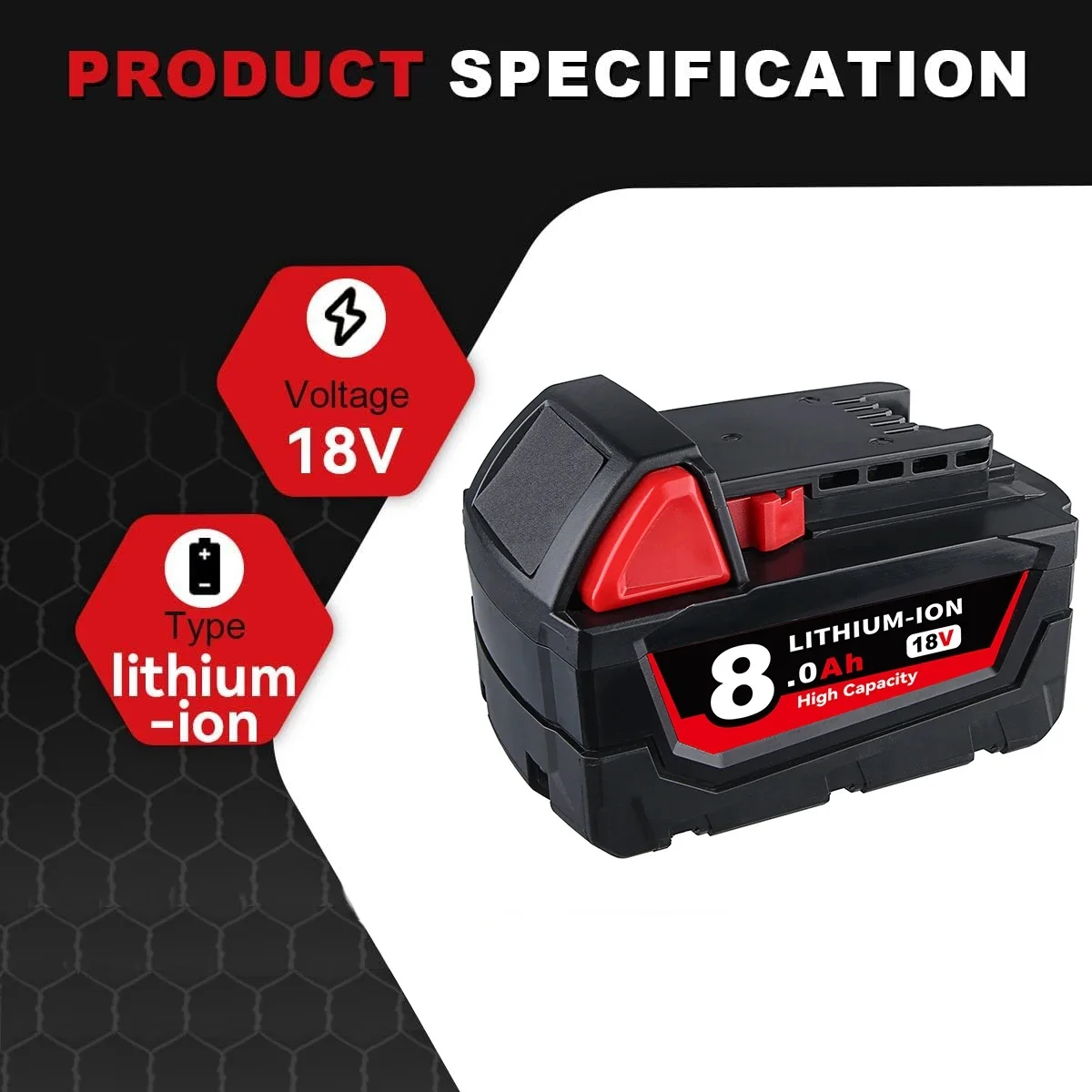 Литий-ионный аккумулятор VANON 1/2/4 шт., 8,0 Ач M18, замена для аккумулятора Mil-wauke 18 В 48-11-1812 48-11-1820 и зарядное устройство 3A 12-18 В M12-18C