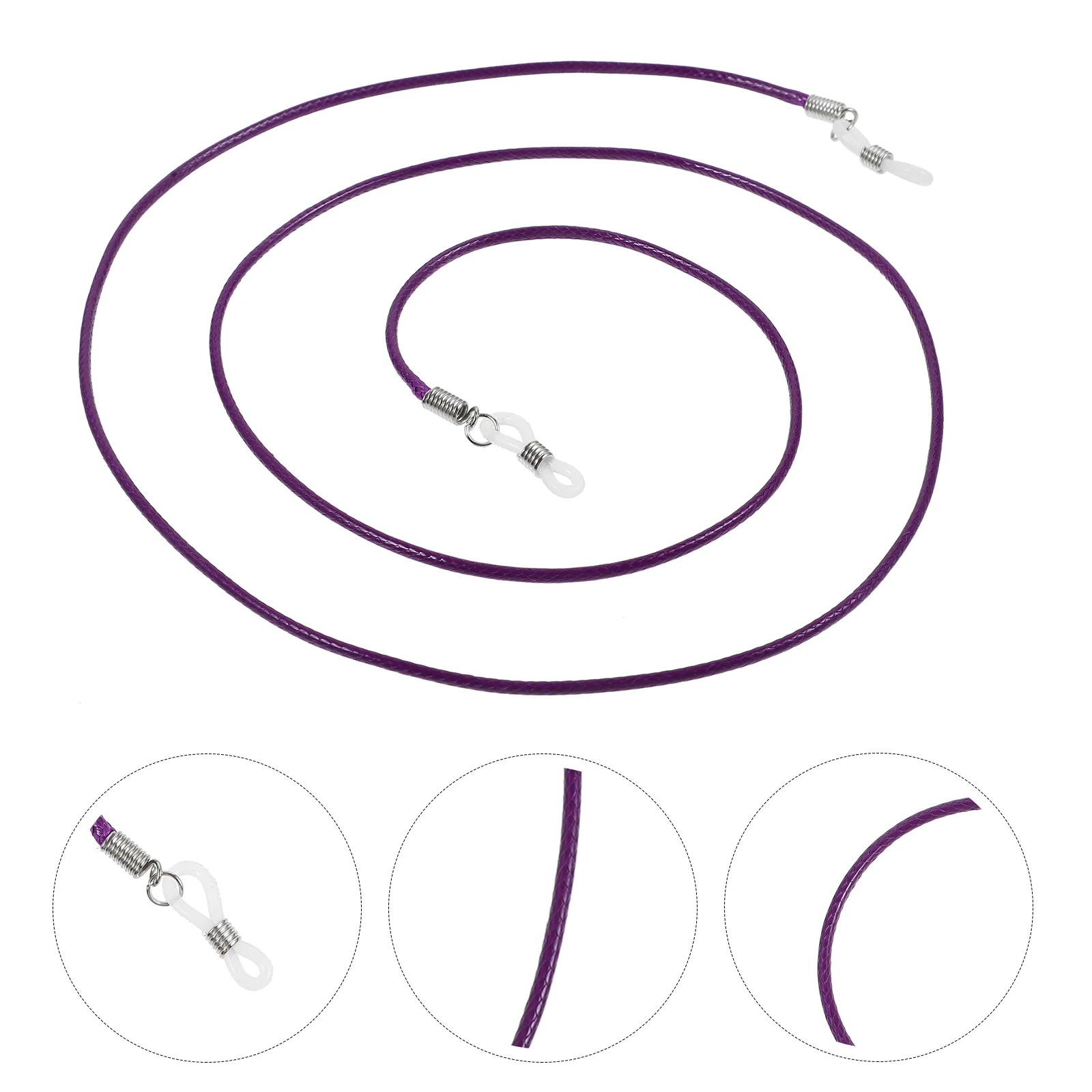 

Eyeglass Chain Neck Strap Adjustable Silicone Ends Metal Coils Wax Cord Simple Practical Eyeglasses Holder Lanyard Purple Color
