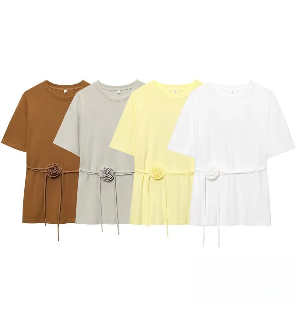 

KONDALA повседневные шикарные футболки, женские свободные трехмерные футболки на шнуровке с цветами, лето 2021, модные уличные футболки Y2K