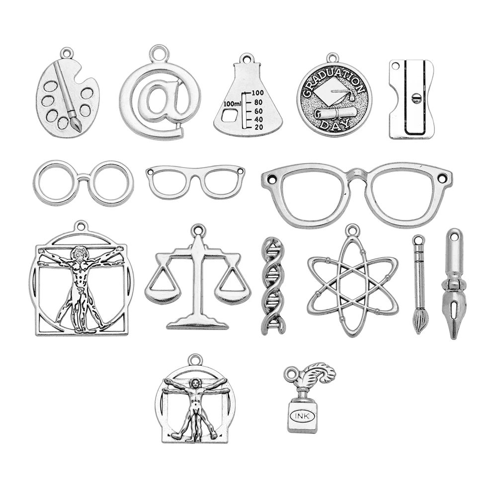 10/20pcs/lot Vintage Back To School Charms Graduation Hat Notebook Chemistry Glasses Pendants For Diy Jewelry Making Supplies