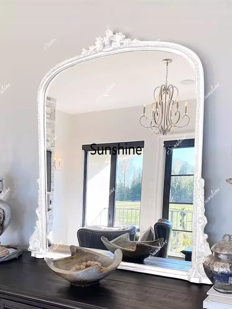 Vintage carved dresser, face mirror, high-end makeup mirror, porch wall-mounted decorative mirrorTJ