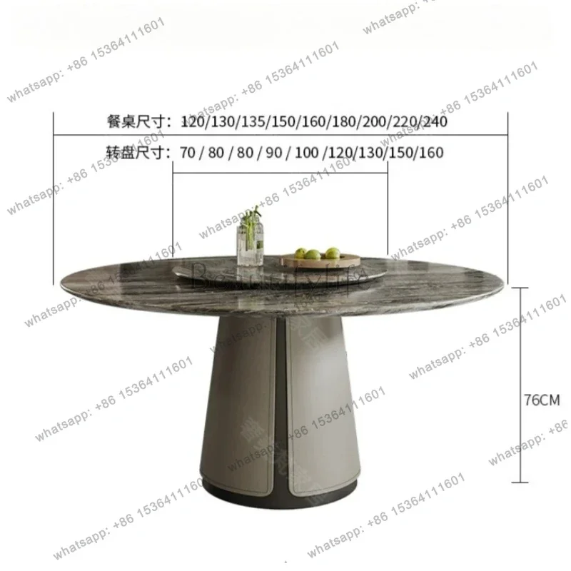 Luxury Round Marble Eating Furnish Center Tray Dining Desk Full Leather Wrapped Cone Base