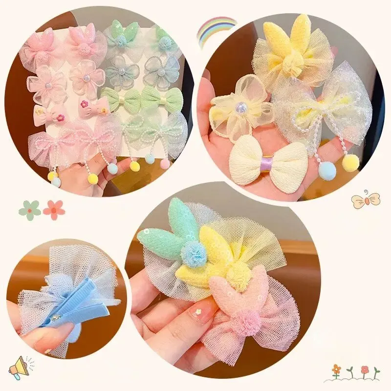 8 Pcs Flower Bow Children\'s Hairpins Lace Mesh Girl Hair Clips Sweet Cute Princess Barrettes Baby Hair Accessories