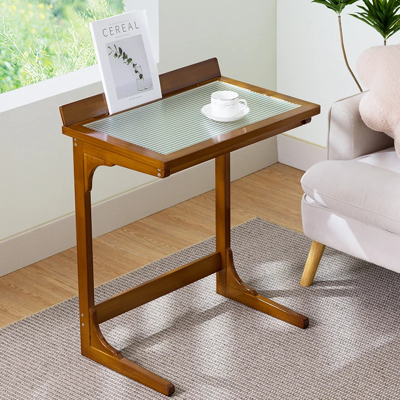 Bamboo Sofa Side Table Glass Top Coffee Table Minimalist Storage Tables  Anti-Collision Bedside Table Bedroom Side desk