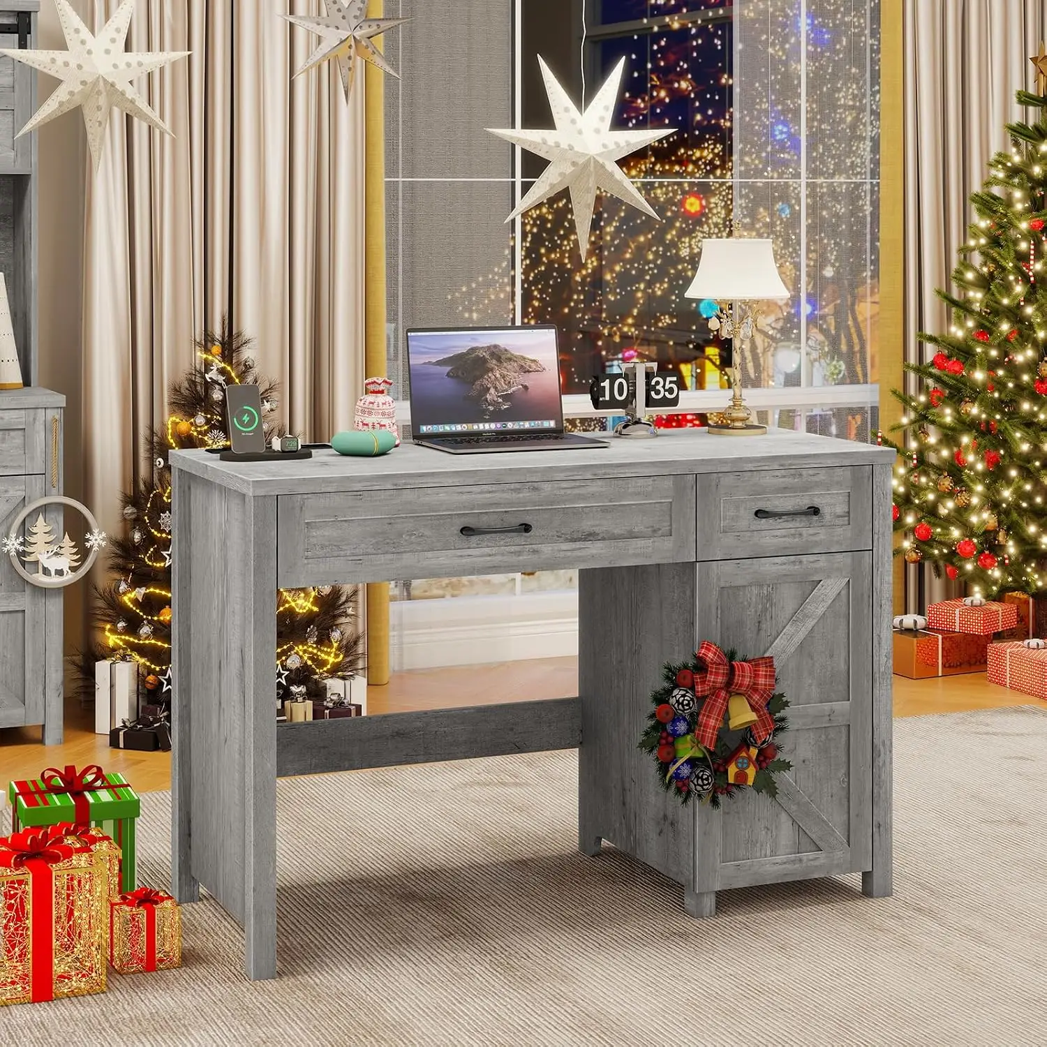 Farmhouse Executive Desk with Storage Cabinet 47