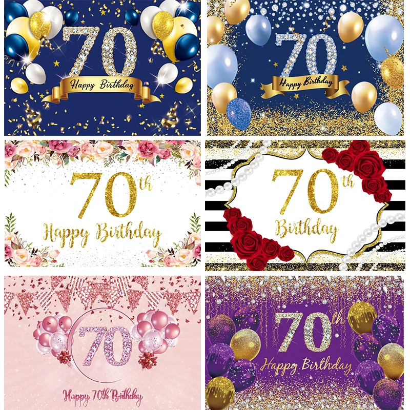 

70th Birthday Backdrop for Men Women 70 Years Anniversary Party Decorations Banner Photo Booth Background for Photography Props