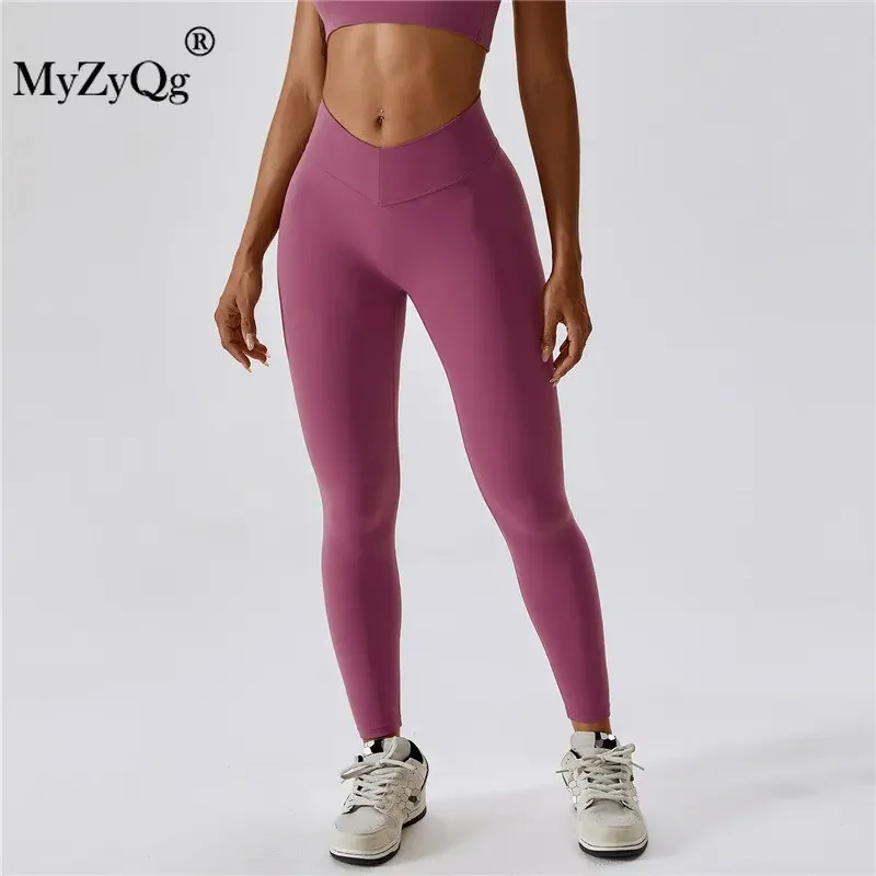 MyZyQg Women Lift Naked Feeling Yoga Leggings Body Shaping Abdominal Cycling Running Fitness Pants Training Elastic Gym Tights