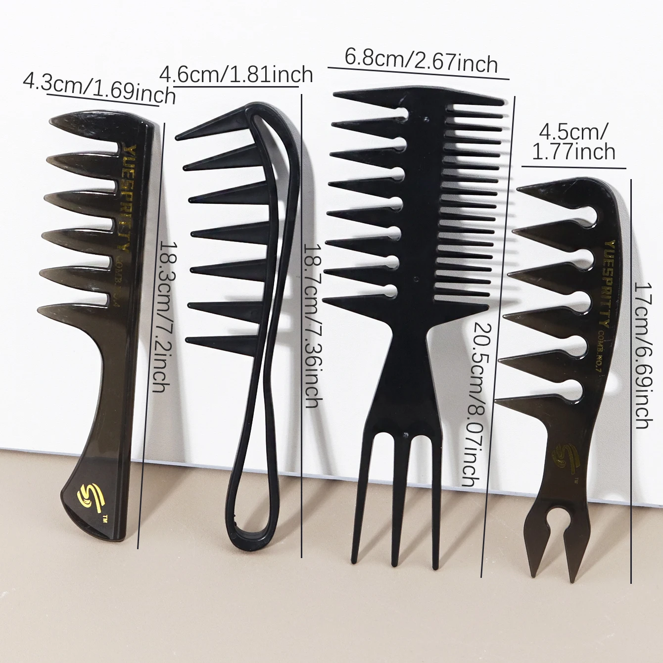 4pcs wide tooth comb set, three pronged double-sided comb retro oil head comb wide tooth flat comb,Special for real hair wigs image 4