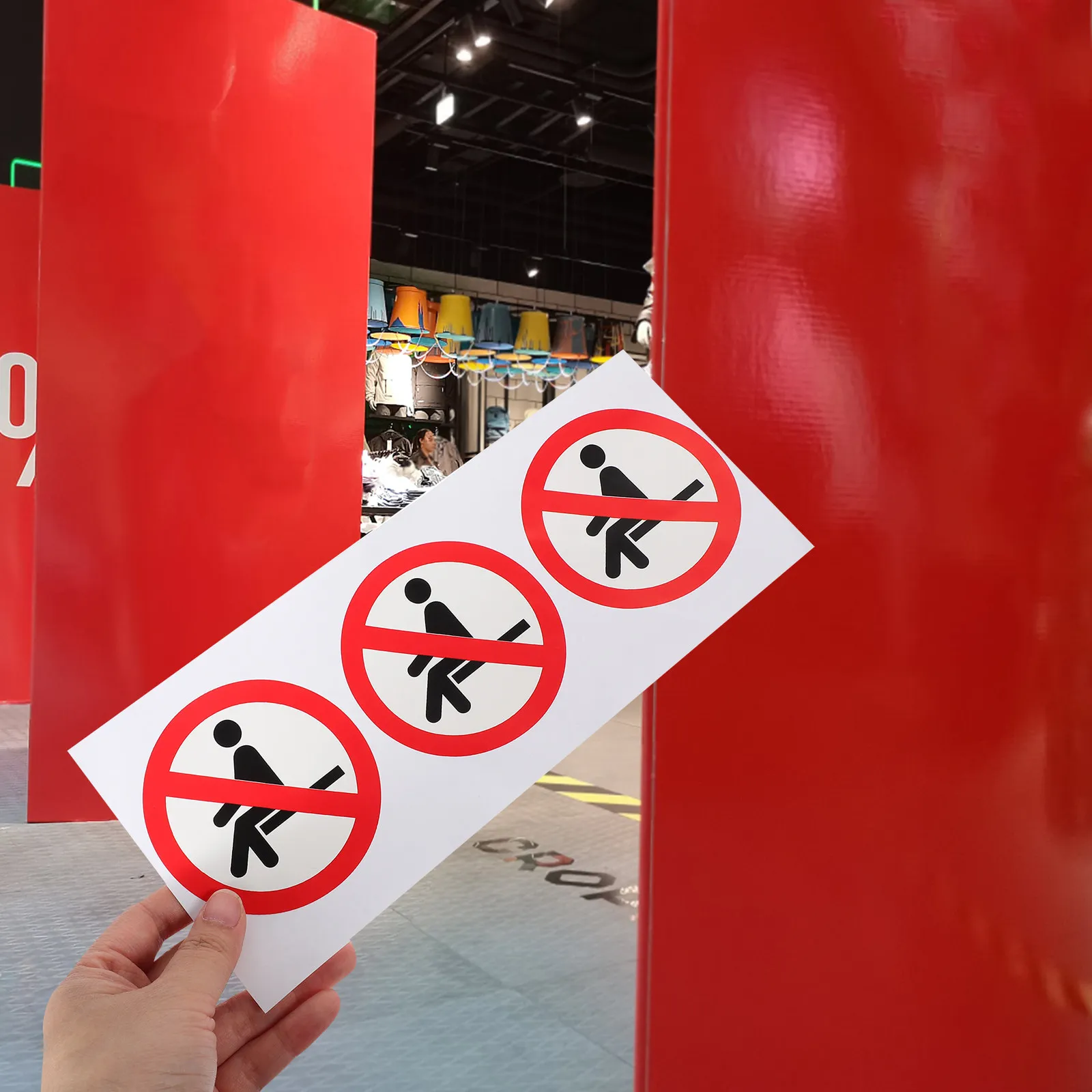 3Pcs Warning Stickers Here Safety Sign Decals Self Adhesive PVC Waterproof for Factory Industrial