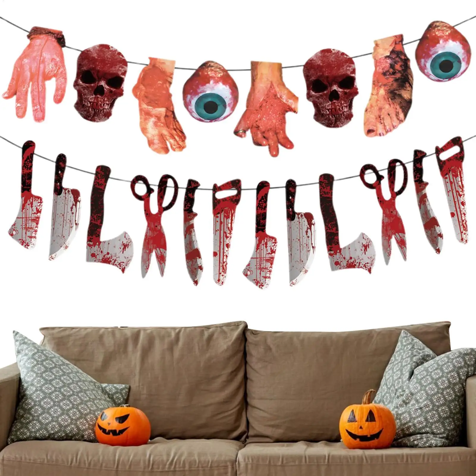 لافتة الهالوين 2025 لافتة دموية مخيفة خلفية قابلة للتعليق لتزيين الهالوين للعطلات الخارجية ومركز التسوق التجاري #4