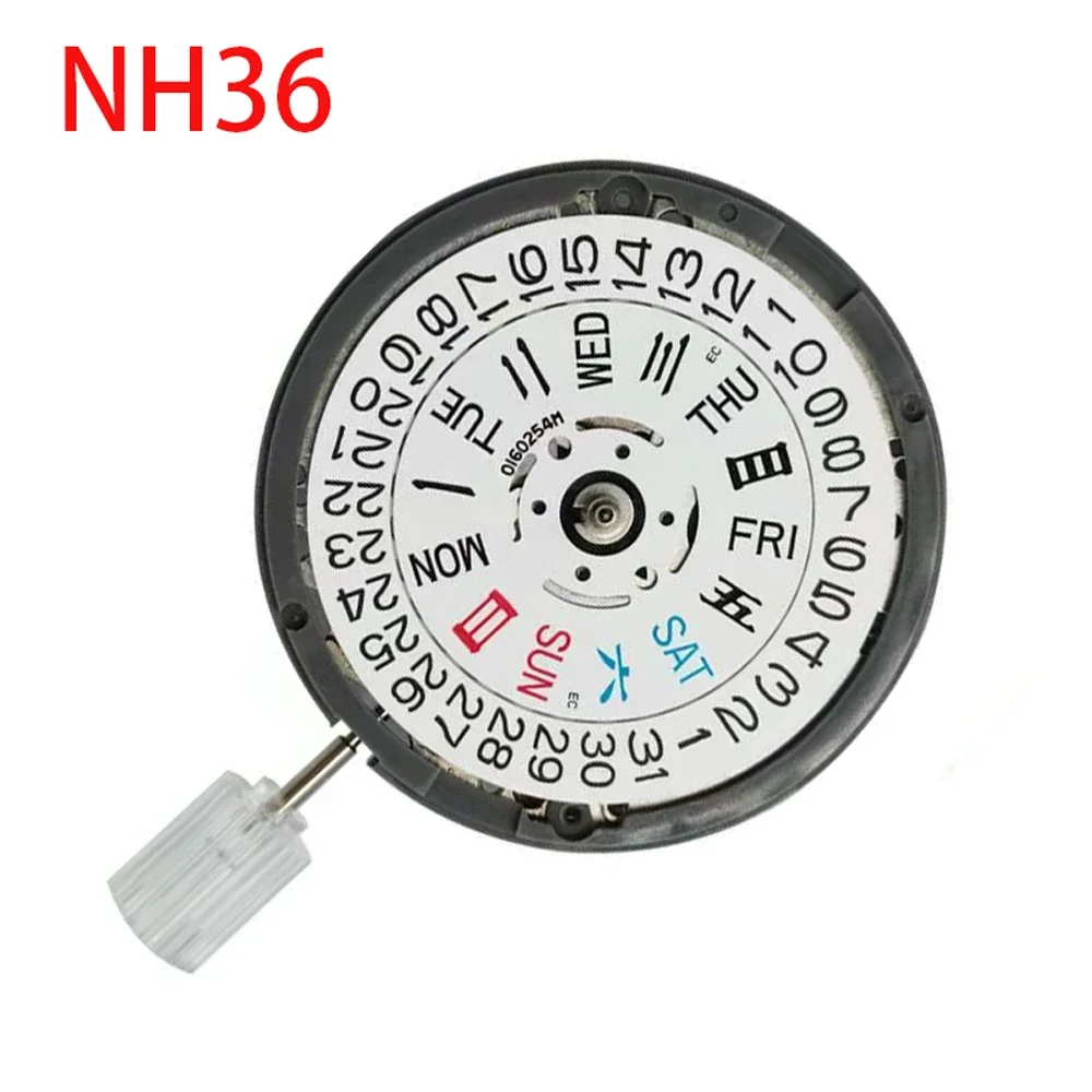 Japan Genuine NH36A Automatic Movement White Day-Date 3:00 Crown at 3.0O'Clock 24 Jewels NH36 4R36A Modified Watch Parts