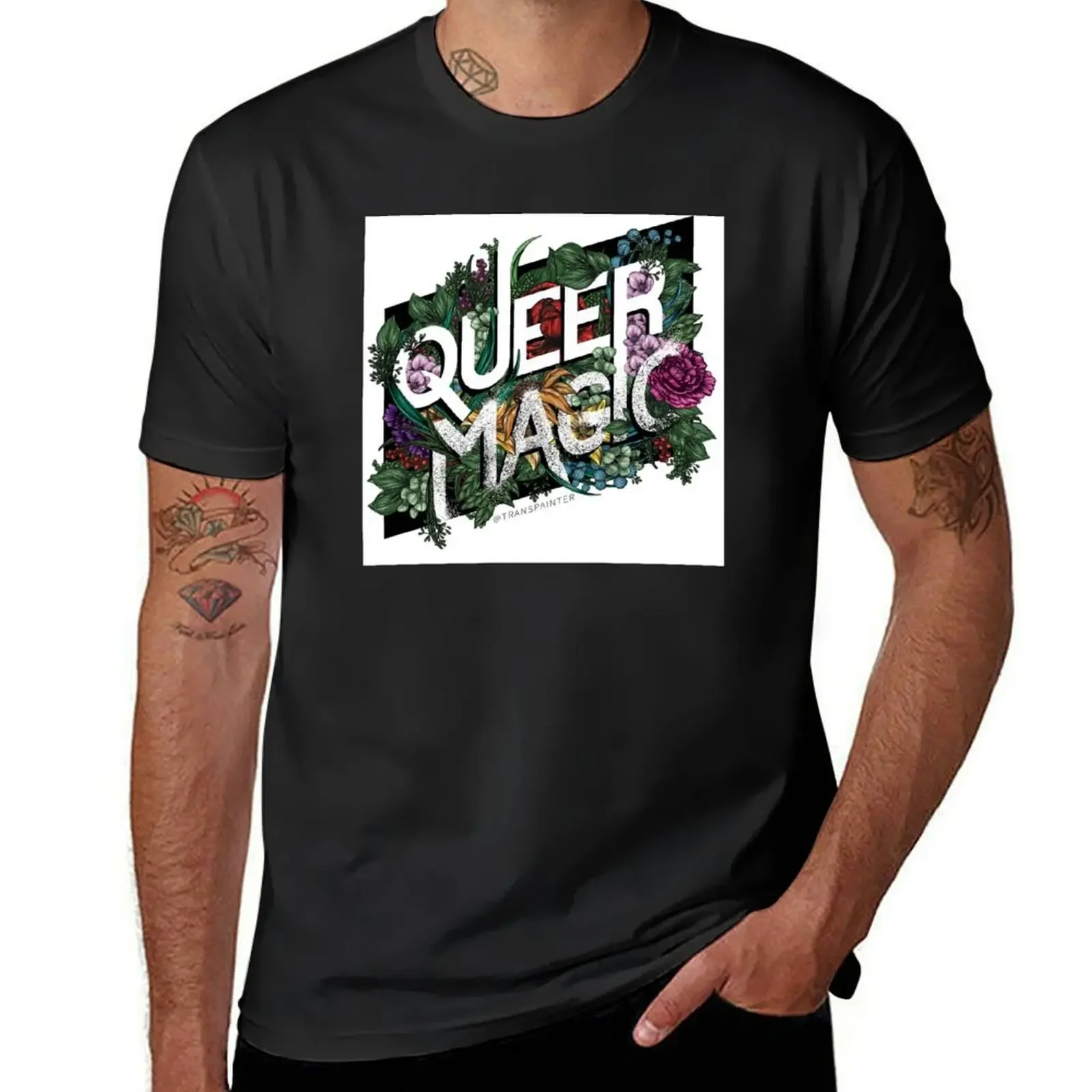 Queer Magic floral T-Shirt graphic tee shirt anime stuff basketball graphic tees big and tall t shirts for men