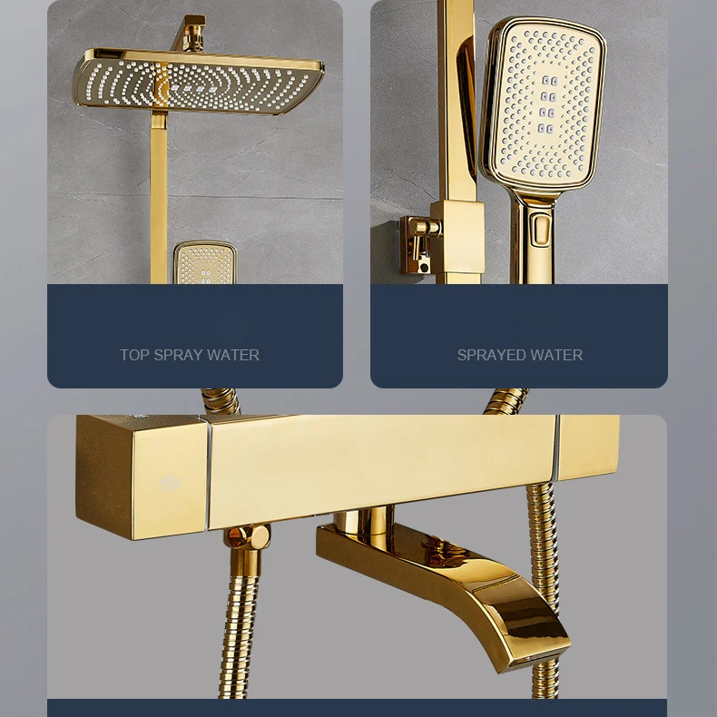 Gold Thermostatic Bathroom Shower Set 12 Inch Rain Shower Head Hot Cold Bathroom Mixer Faucet Thermostatic Bath Shower System