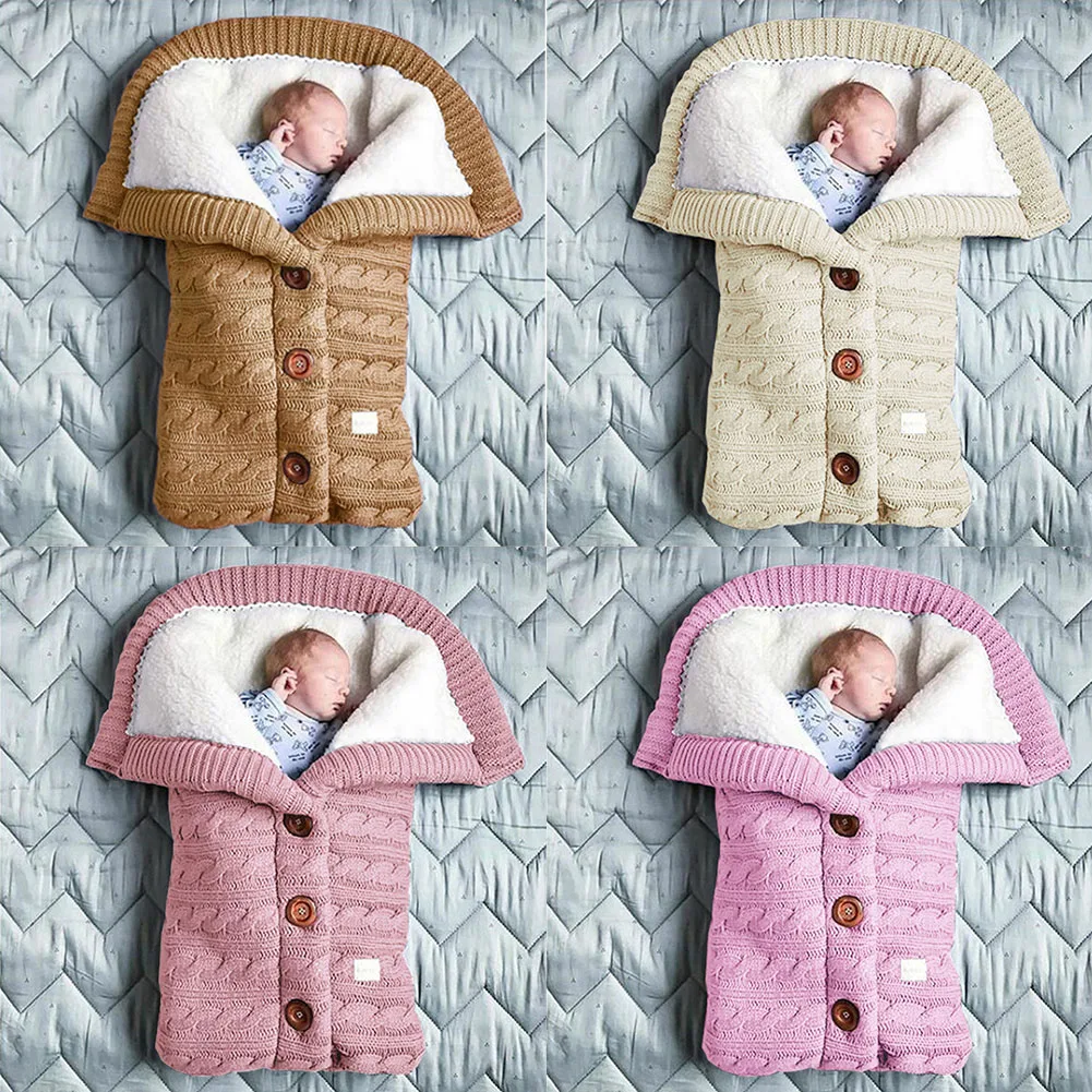 Baby Stroller Sleeping Bag Outdoor Baby knitted Soft Comfortable Sleeping Bag Woolen Padded Thickened Cuddle Quilt Autumn Winter