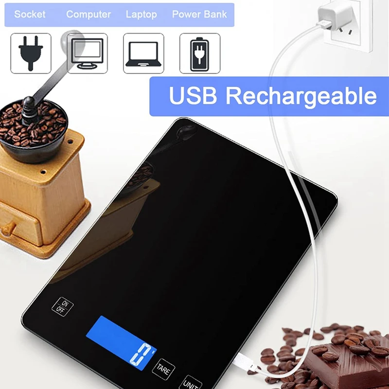 Báscula Digital de cocina para alimentos, balanza electrónica recargable por USB, pantalla LED, 15kg/1G, novedad